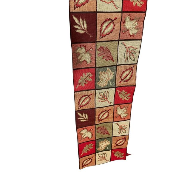 Fall Reversible Table Runner Brocade Leaf Red Pattern Multi Colored 13"W x 88"L - Picture 5 of 10